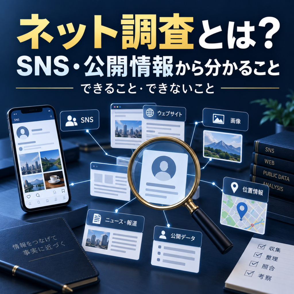 ネット調査でSNS・公開情報を照合するイメージ