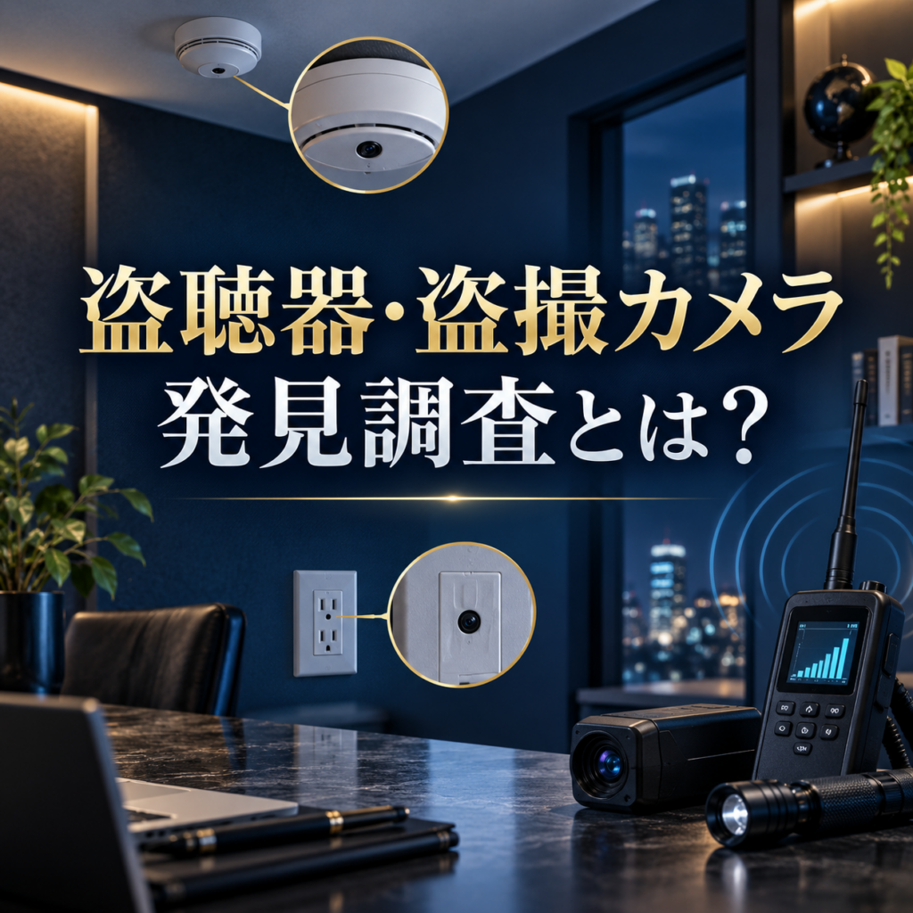 盗聴器・盗撮カメラ発見調査で室内と機器を確認するイメージ