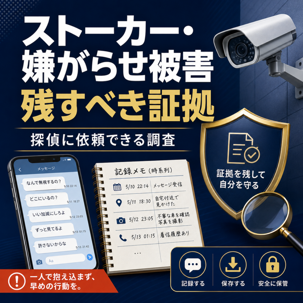 ストーカー・嫌がらせ被害で残すべき証拠と探偵調査